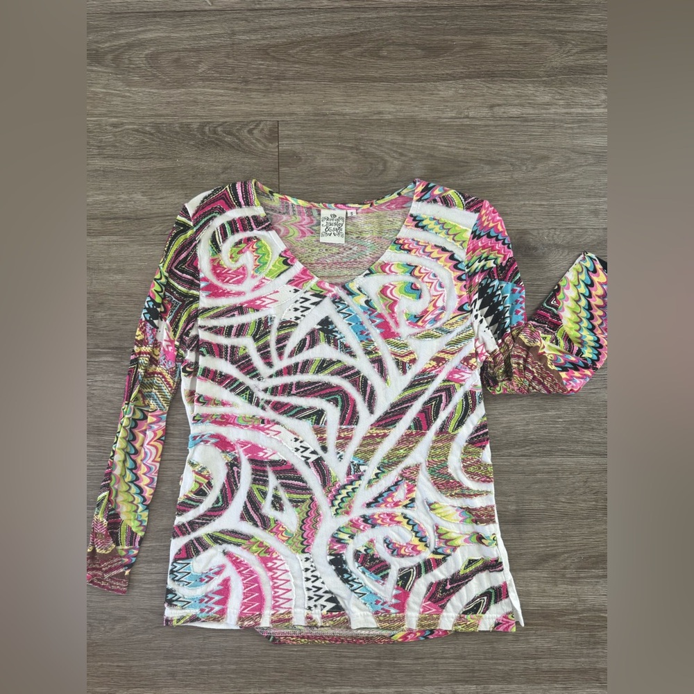 Parsley & Sage Quarter Length Sleeve Multicolor Textured Shirt